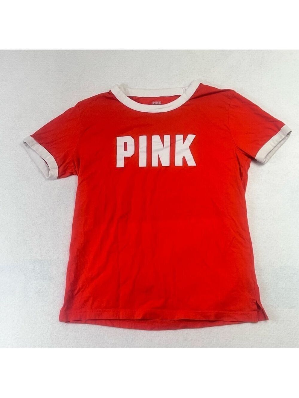 PINK Victoria's Secret Short Sleeve T-Shirt Medium Campus Ringer Crew Orange